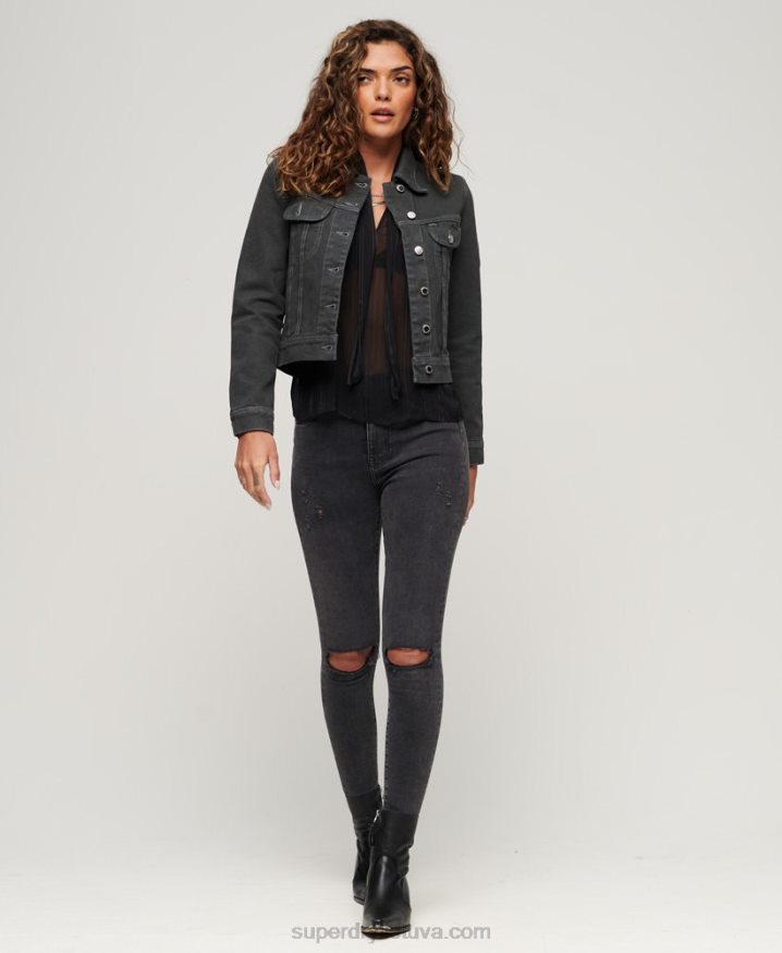 Superdry St Tropez Workwear Crop Jacket Dark Grey Women