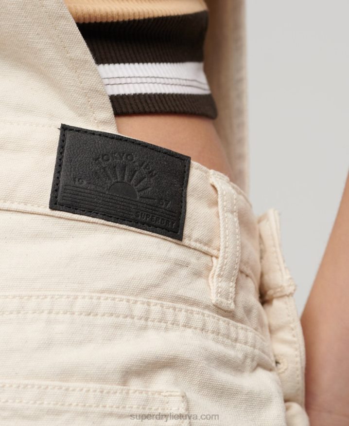 Superdry Organic Cotton Vintage Canvas Short Dungarees Cream Women