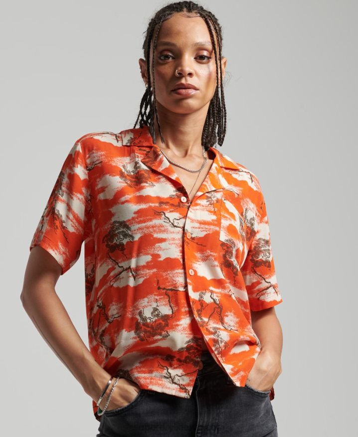 Superdry Vintage Revere Shirt Red Women