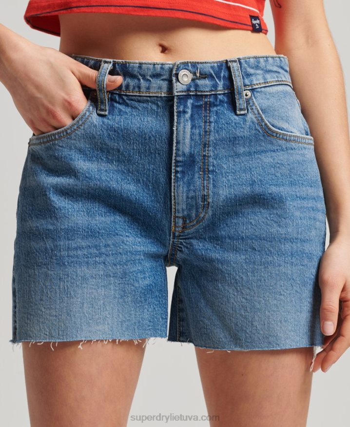Superdry Mid Rise Cut off Short Dark Blue Women