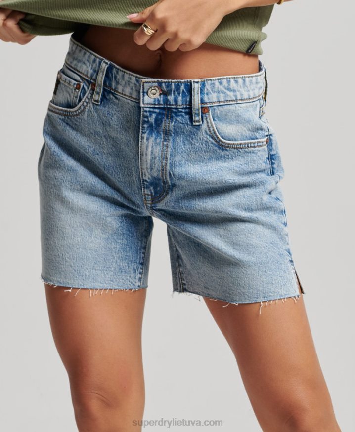 Superdry Mid Rise Cut off Short Light Blue Women
