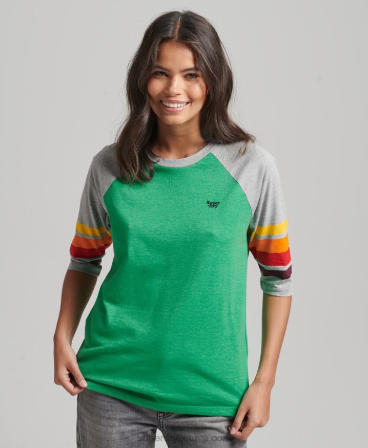 Superdry Organic Cotton Cali Stripe 2.0 Raglan T-Shirt Green Women