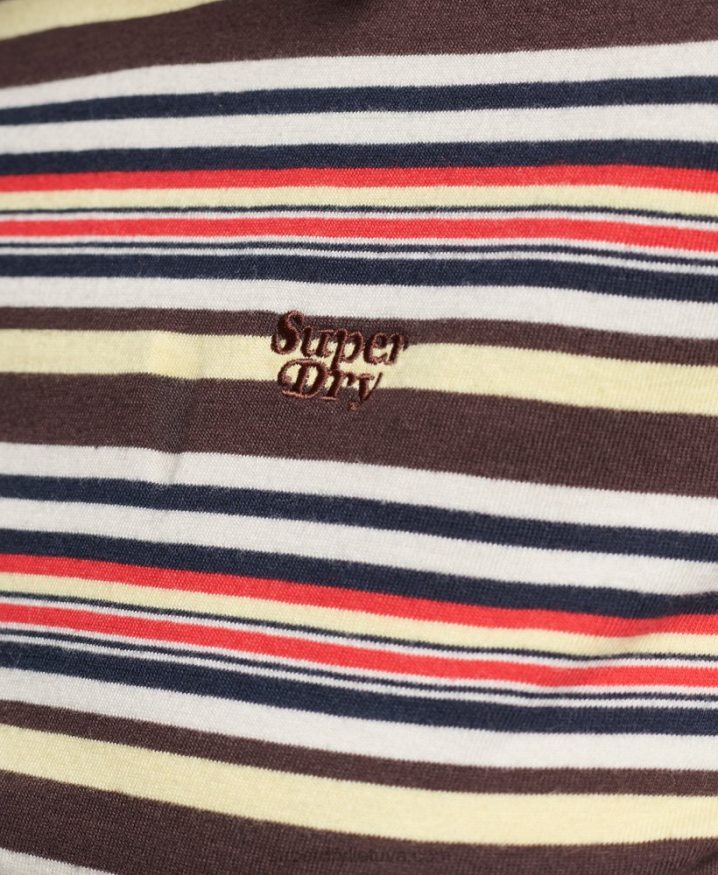 Superdry Organic Cotton Vintage Stripe Crop Long Sleeve Top Brown Women