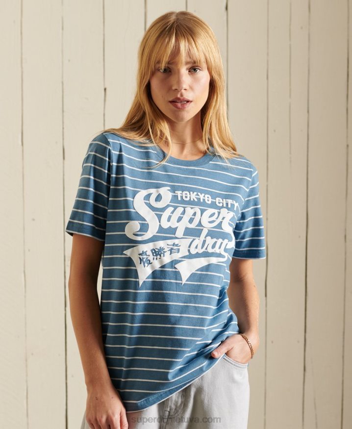 Superdry Script Style College Stripe T-Shirt Blue Women