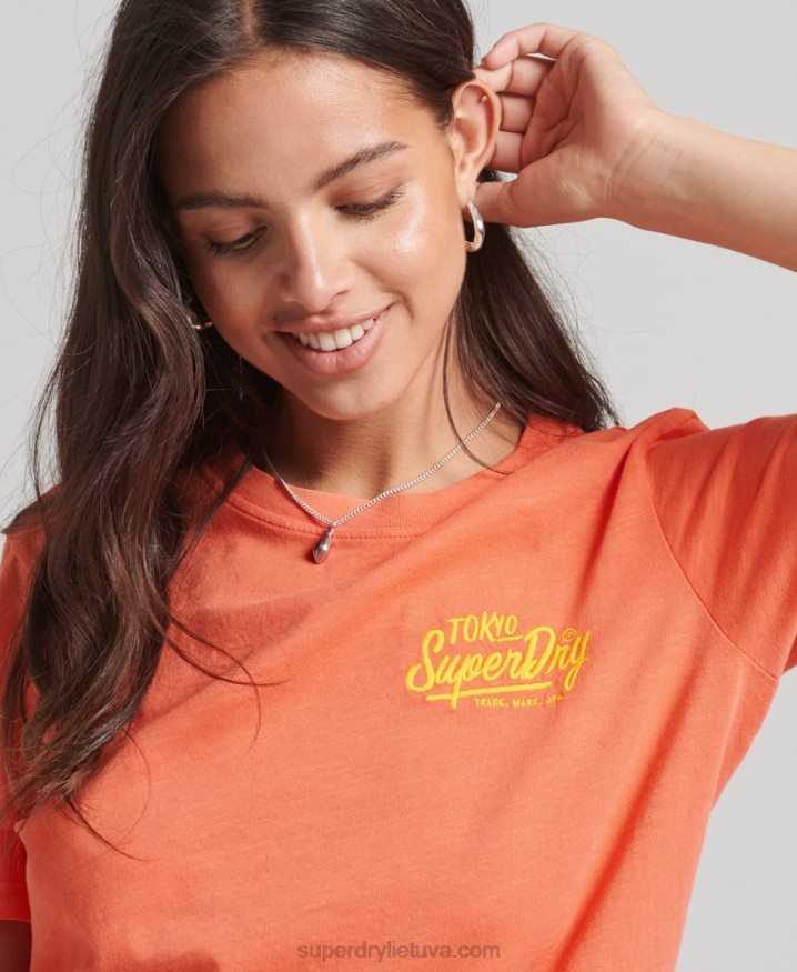 Superdry Script Style Neon T-Shirt Coral Women