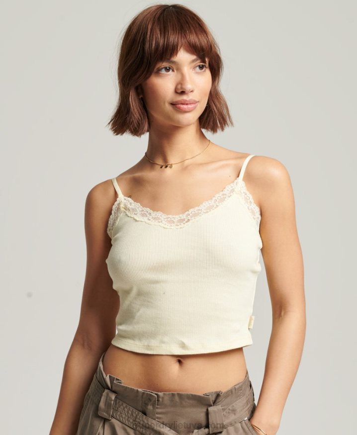 Superdry Vintage Mini Rib Lace Cami Top Yellow Women