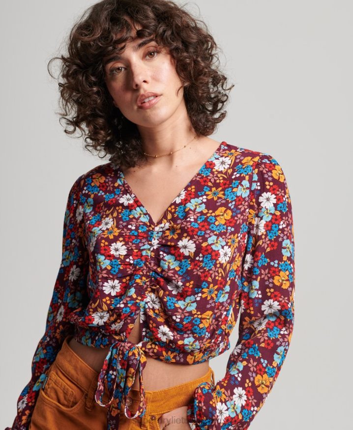 Superdry Vintage Tie Front Top Brown Women