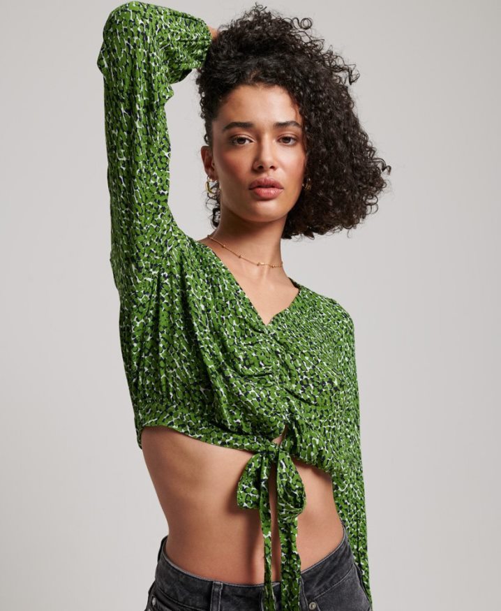 Superdry Vintage Tie Front Top Green Women